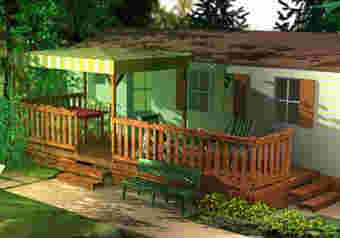 Terrasse deckit : Tous les bois des terrasses pour mobil-homes Deckit sont rendus imputrescibles par traitement dans une station autoclave agrée CTB+ : garantie de 10 ans.